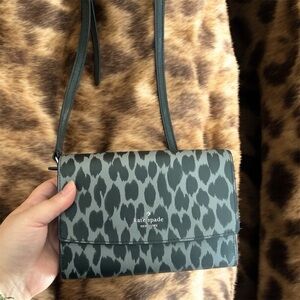 kate spade Gray and Black Leopard Print Crossbody Bag